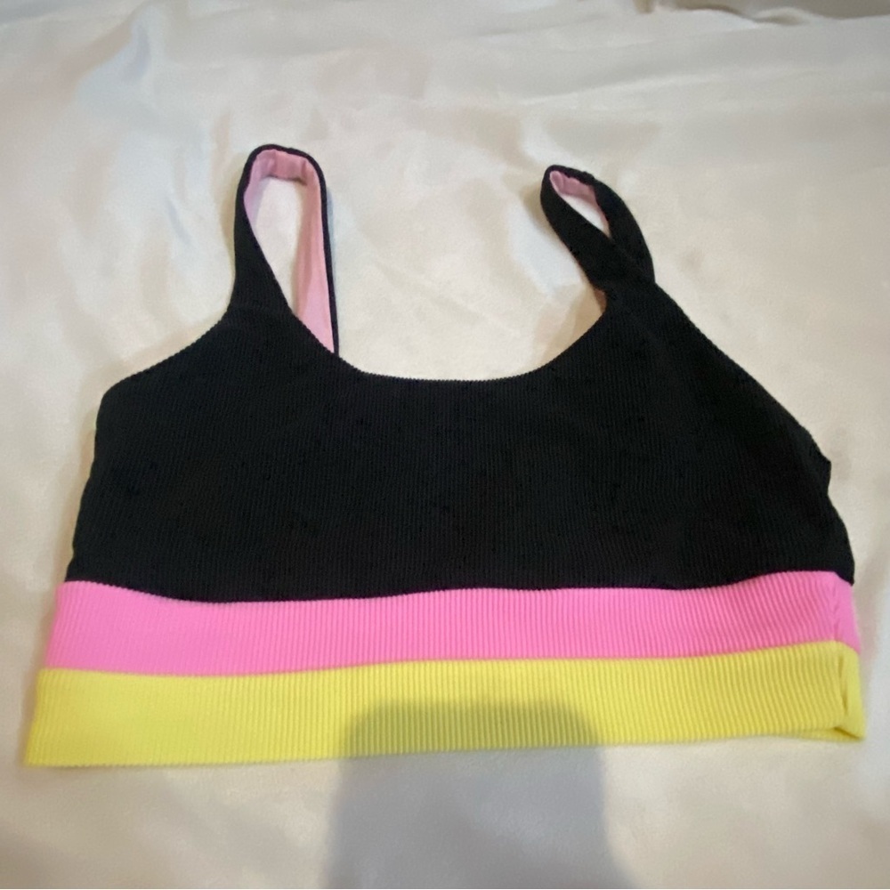 New! Beach Riot Mackenzie Pink Lemonade Colorblock Rib Bikini Top 3975 - Picture 2 of 8